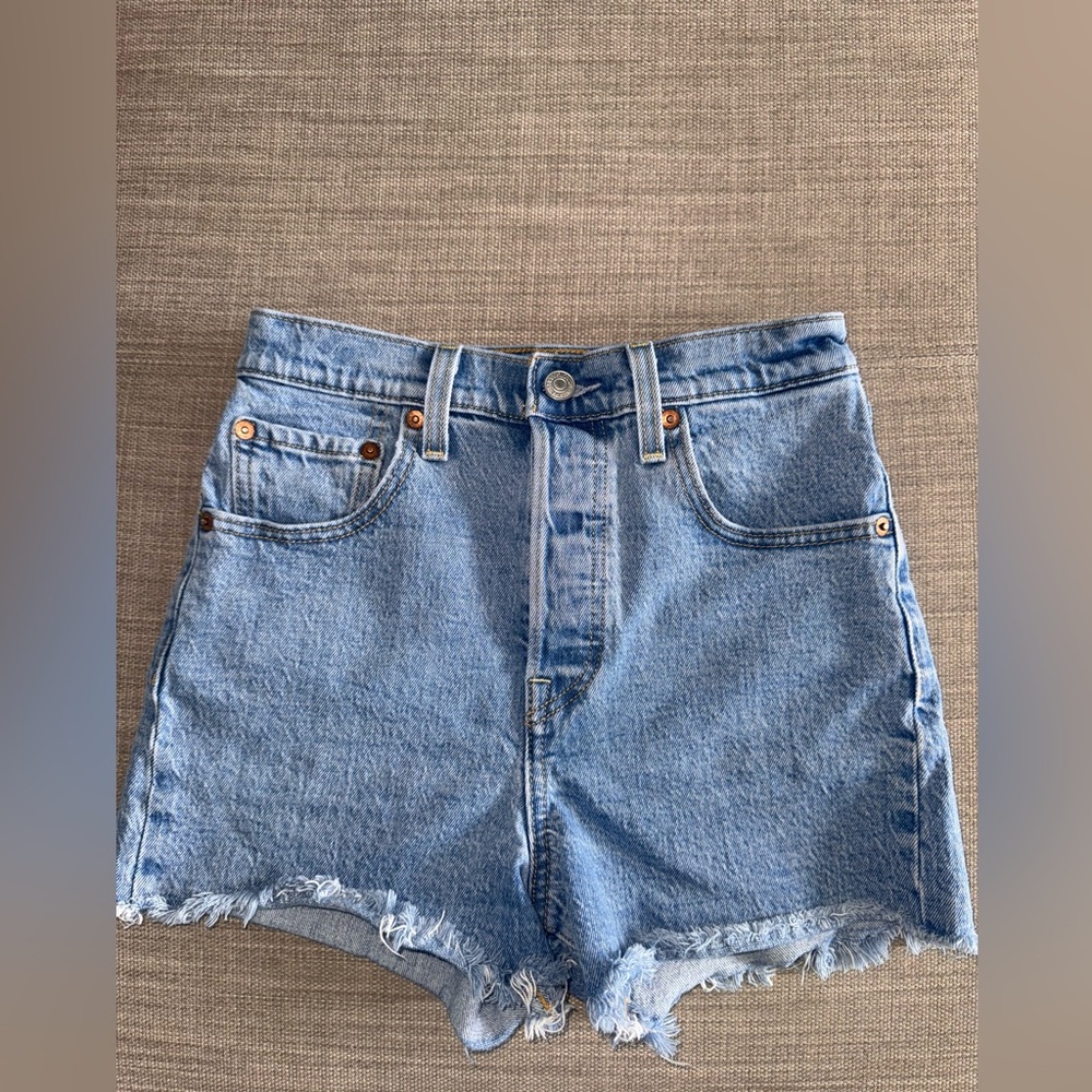 Levi's Blue Jean Shorts with Distressed Hem